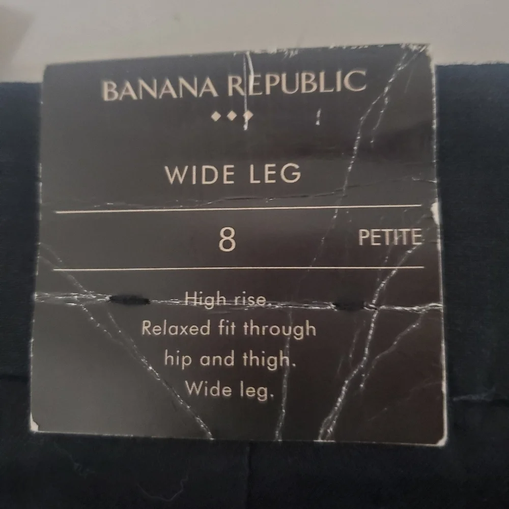 Banana Republic BLACK Wide-Leg Linen High-Rise Size 8 PETITE Pants MSRP $100